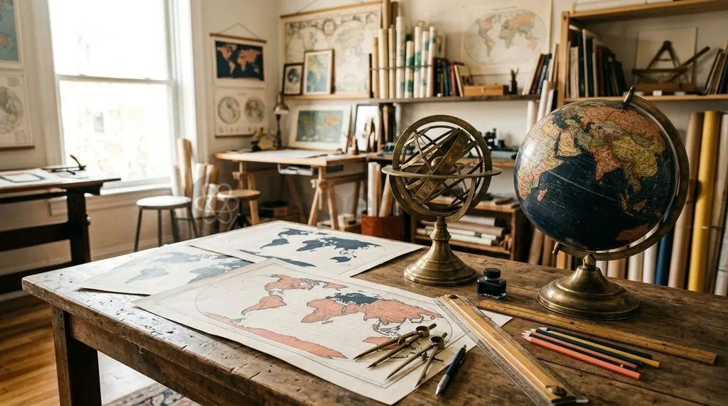 Map projections translate the three-dimensional curvature of the Earth into two-dimensional visual representations, balancing mathematical constraints with political perspective.