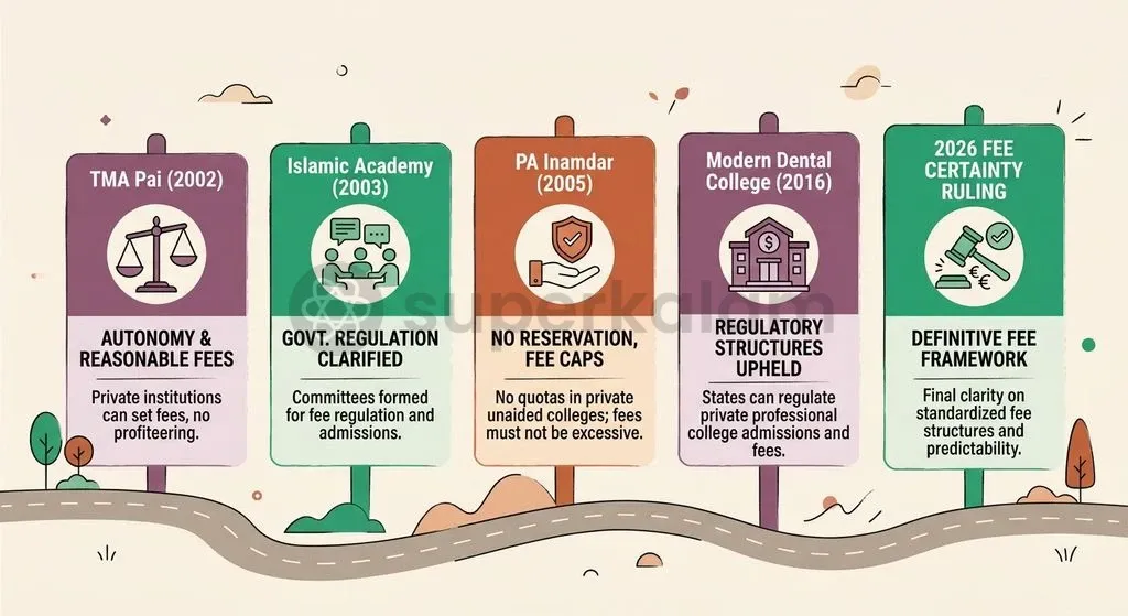 Judicial milestones establishing the statutory prohibition on capitation fees and unchecked educational profiteering.