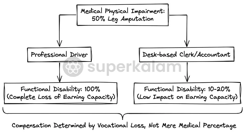 Under the Raj Kumar precedent, tribunals evaluate how physical impairment directly impedes a claimant's specific professional vocation.