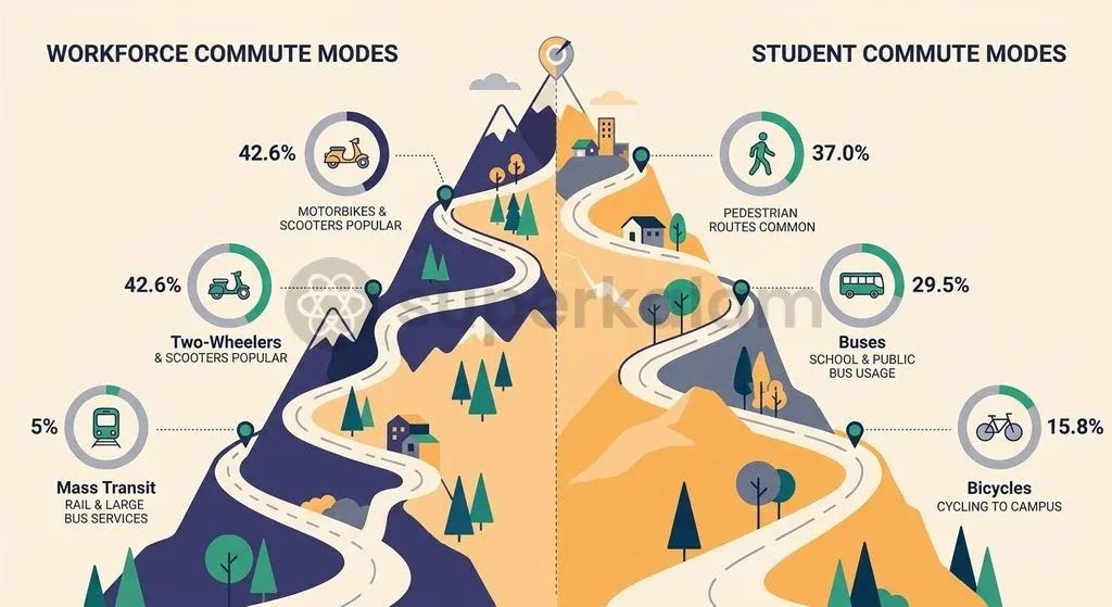 The survey highlights a heavy reliance on two-wheelers for workforce commutes and walking for student journeys.