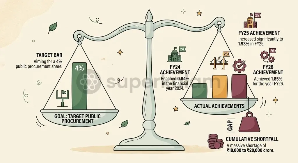 Public sector procurement from SC/ST enterprises has grown nominally but remains below half of the statutory four per cent target.
