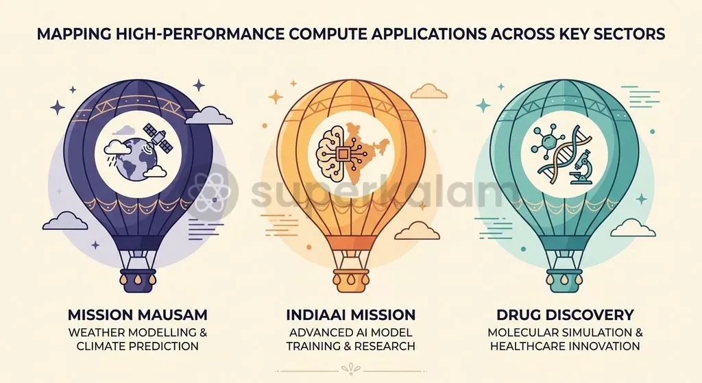 Sovereign compute power underpins critical national missions, including Mission Mausam's 6 km weather forecasting and national AI foundation models.