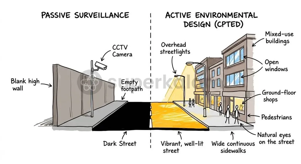 Core elements of Crime Prevention Through Environmental Design (CPTED) that create naturally safe urban spaces.