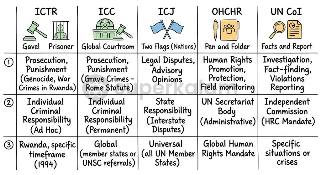 International accountability mechanisms operate across varying jurisdictions, ranging from individual criminal liability to interstate dispute settlement.
