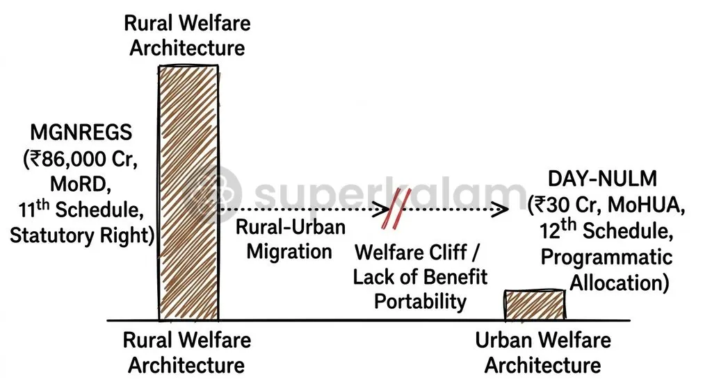 The fiscal divide between rural and urban anti-poverty allocations highlights an institutional imbalance in central budget prioritization.