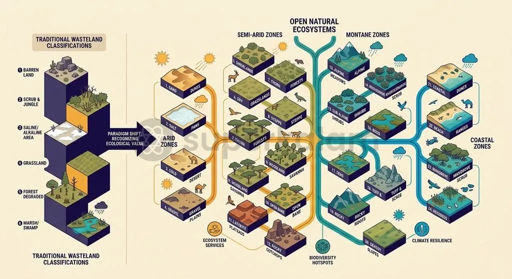 India's new policy framework classifies 24 distinct open natural ecosystem types, moving away from colonial wasteland categorisation.