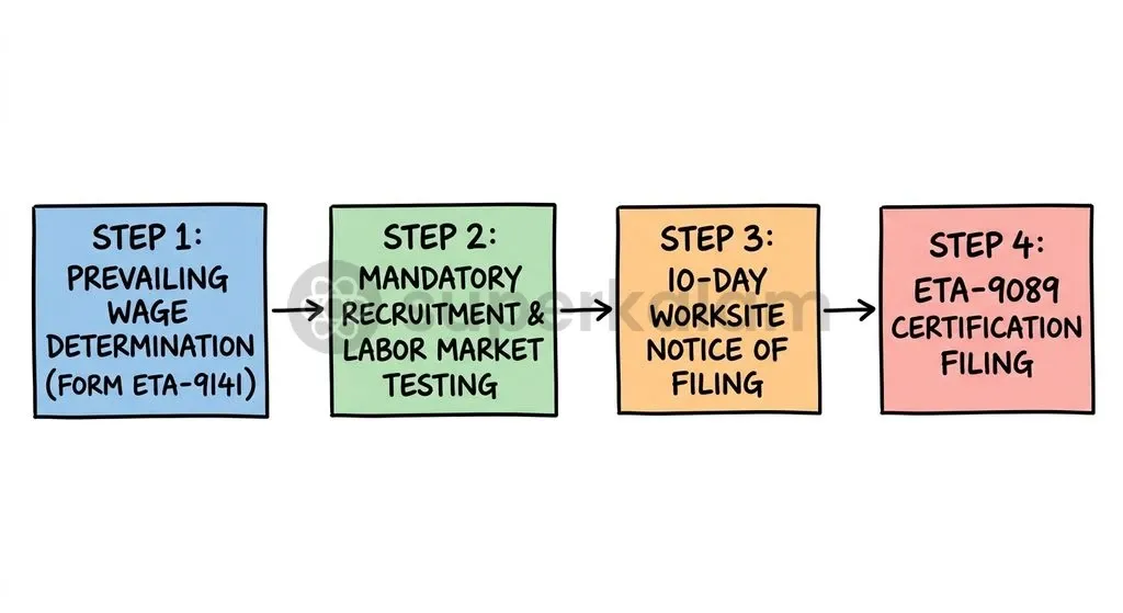 The four sequential stages of the PERM process demand rigorous documentation of domestic prevailing wage benchmarks and labor market recruitment.