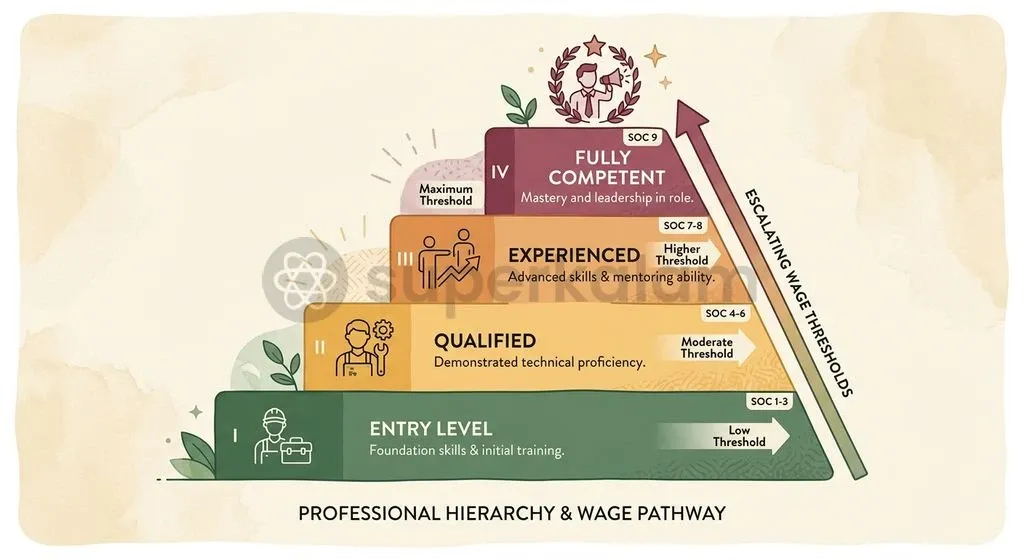 Wage levels calculated by the National Prevailing Wage Center categorize tech roles across four tiers, driving enterprise payroll requirements.
