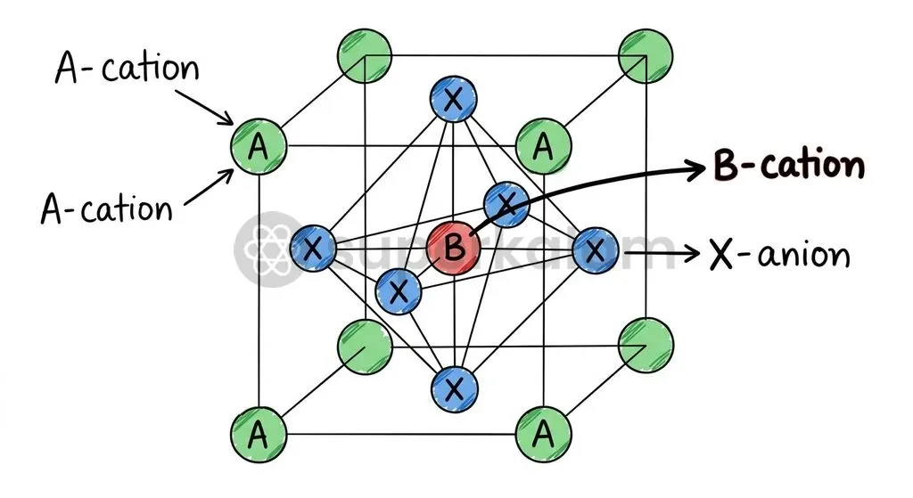 The ABX3 crystal structure features a central divalent metal cation coordinated by corner-sharing halide octahedra, enabling wide bandgap tunability.