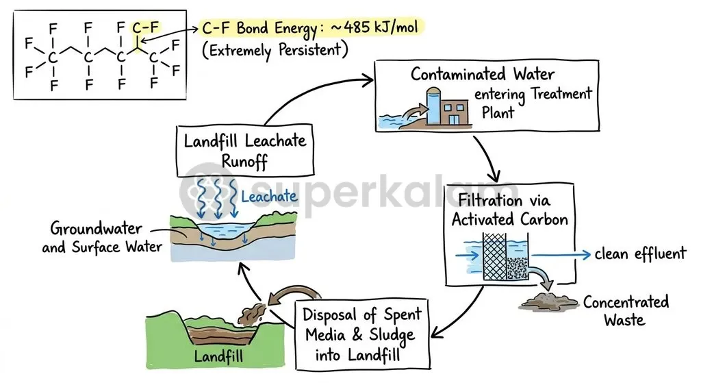 The high dissociation energy of the carbon-fluorine bond prevents natural degradation, causing standard filtration media to transfer toxic residues between water, sludge, and landfills.