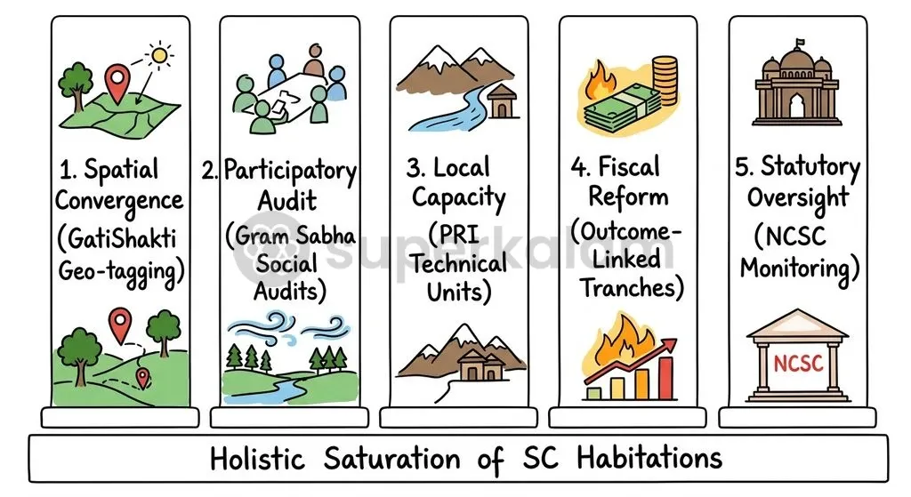 Reforming local convergence through GIS spatial tracking and institutionalized social audits ensures accountable grassroots welfare delivery.
