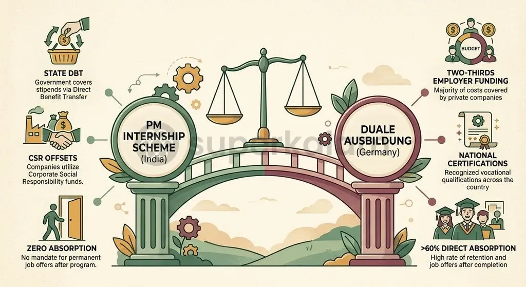 Employer co-financing and national chamber credentials drive higher job absorption in Germany's dual apprenticeship system.