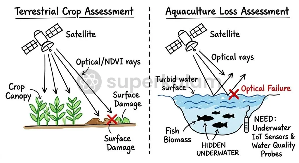 Unlike terrestrial crop damage, which is measurable via satellite NDVI canopy analysis, submerged biomass loss demands ground-level sensor diagnostics.