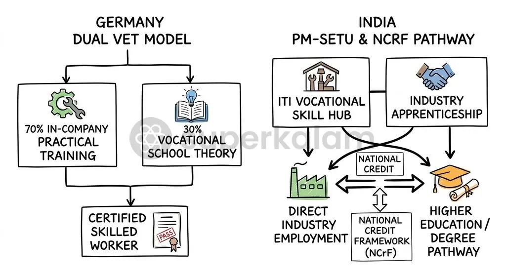 International benchmarks demonstrate that mandatory enterprise apprenticeships and seamless academic credit transfer drive workforce employability.