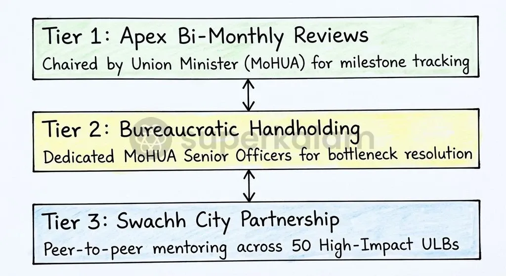 The three-tier institutional tracking and handholding architecture of PRAGATI-50.
