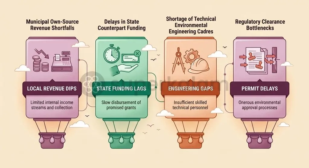 Key structural and fiscal bottlenecks confronting municipal local bodies in urban sanitation delivery.
