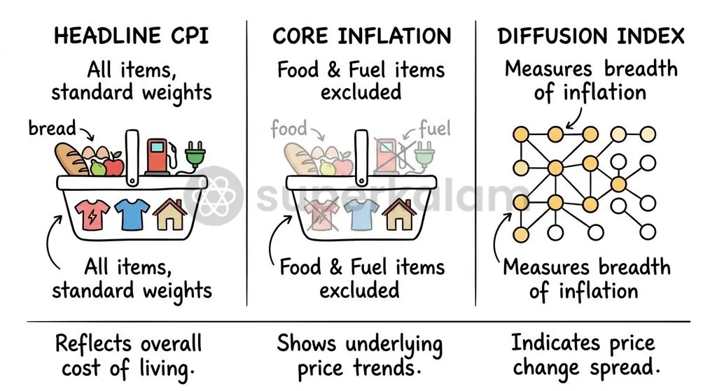 Understanding how headline, core, and diffusion metrics evaluate price pressures provides central bankers with a multi-dimensional inflation perspective.