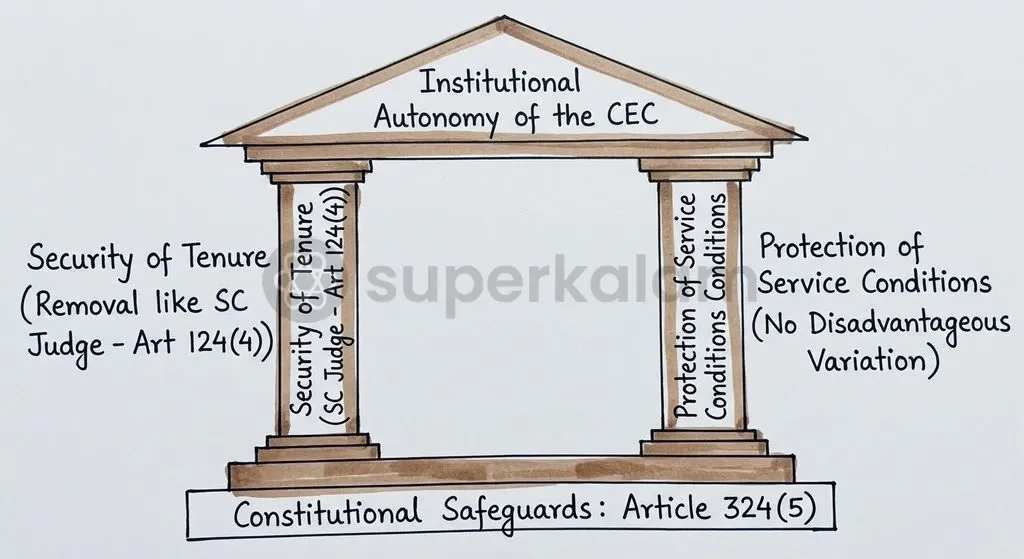 Article 324(5) establishes dual constitutional guarantees covering security of tenure and unalterable service conditions.