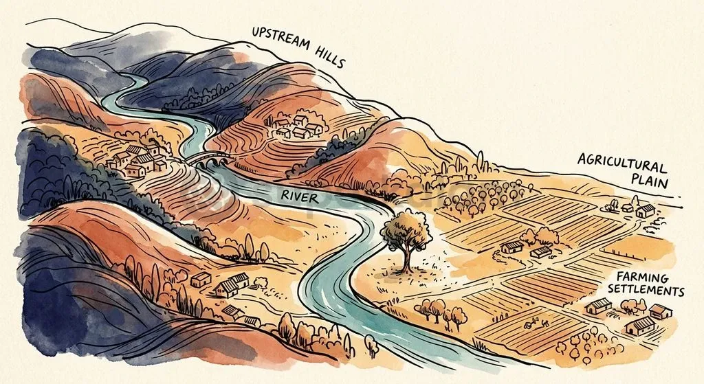 Equitable riparian sharing balances upstream development rights with downstream ecological and agricultural needs.