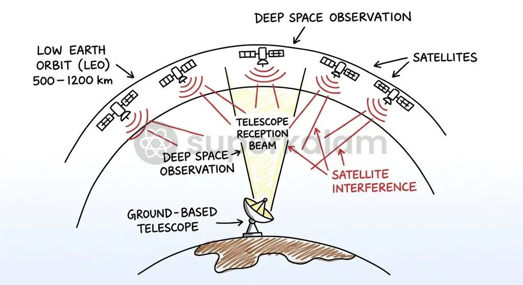 The rapid expansion of multi-thousand satellite constellations in low Earth orbit creates continuous overhead passes across astronomical fields of view.