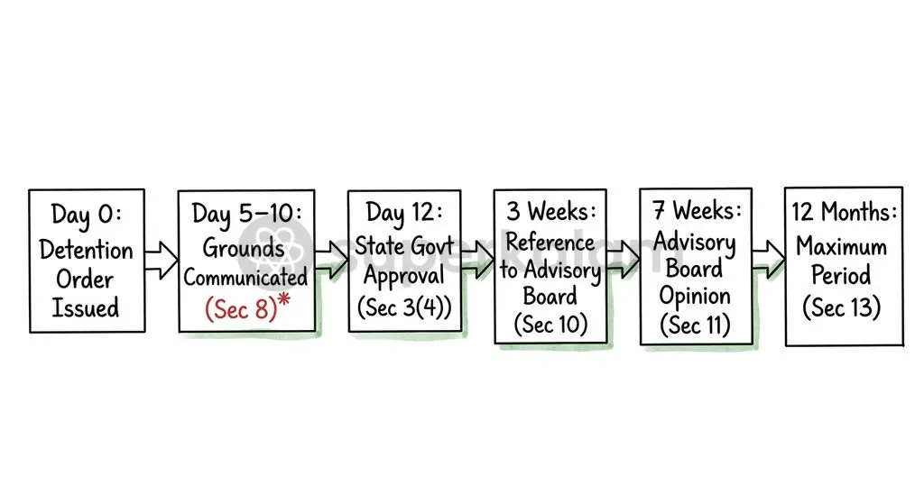 The National Security Act, 1980 mandates strict multi-stage administrative and Advisory Board review timelines to prevent arbitrary executive detention.