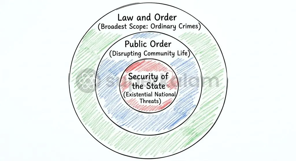 The Supreme Court's concentric-circle doctrine limits preventive detention to threats against public order and state security, excluding routine law and order infractions.