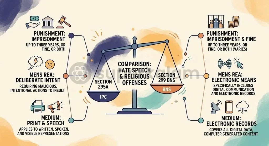 While the maximum punishment and core legal standards remain identical, Section 299 BNS codifies digital offences directly into the statutory text.