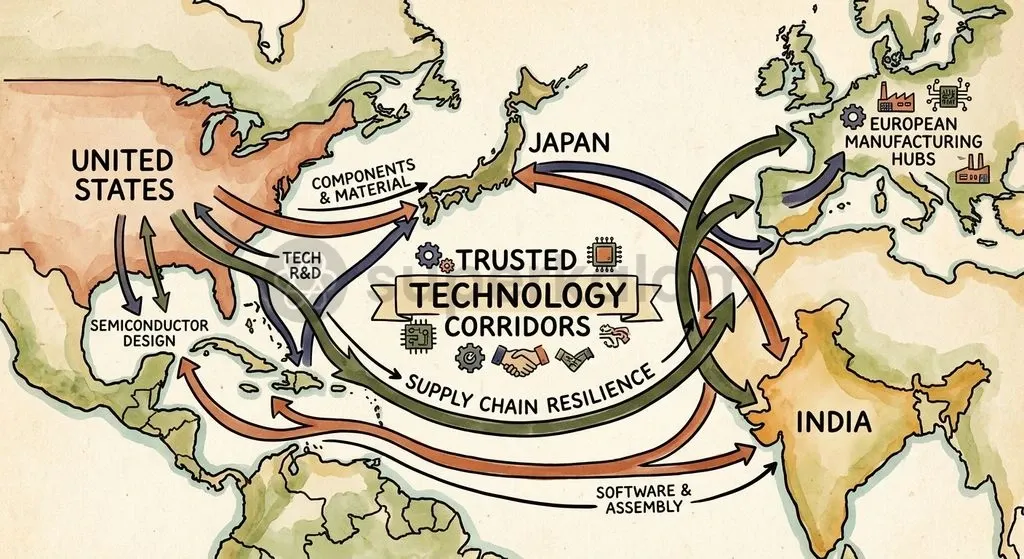 Multilateral frameworks like the Quad and TRUST initiative aim to build resilient, trusted microelectronics supply networks.