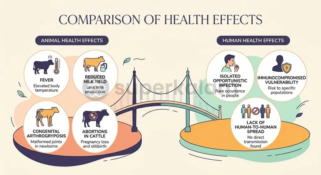 While orthobunyaviruses cause severe teratogenic outcomes in livestock, human clinical presentations remain exceptionally rare and confined to vulnerable hosts.