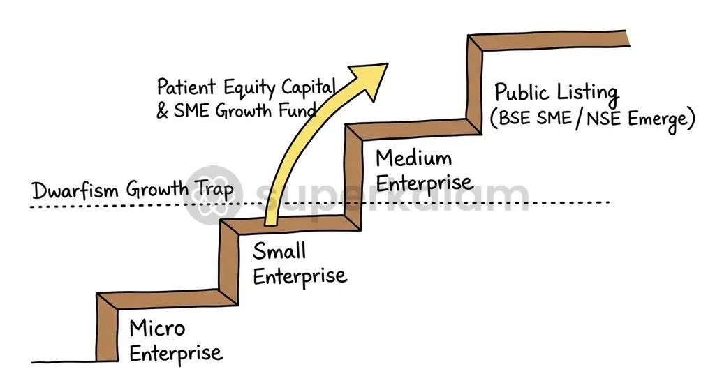 Patient equity funding enables small enterprises to cross regulatory thresholds and list on public SME exchange platforms.