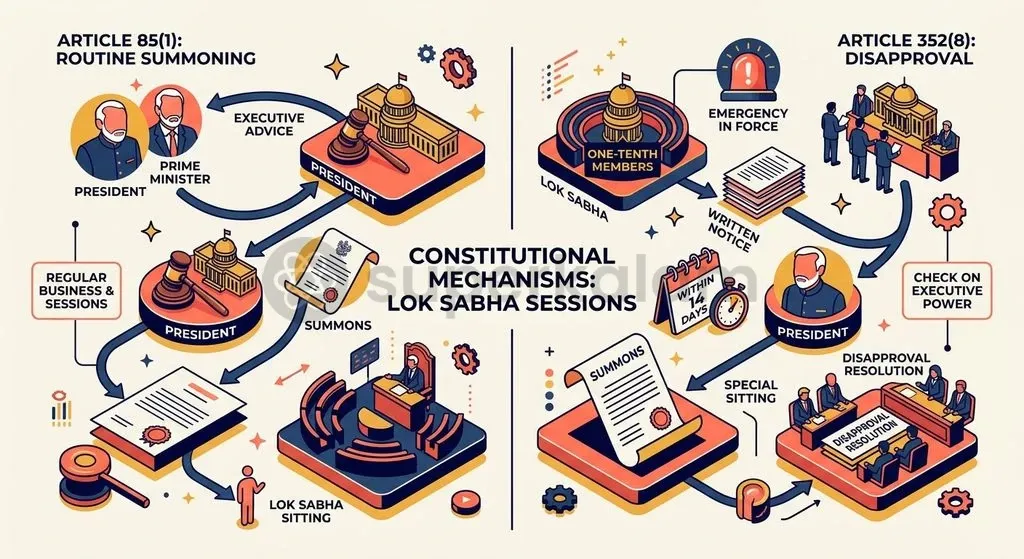Article 352(8) represents the sole constitutional mechanism enabling lawmakers to compel a sitting independently of executive initiative.