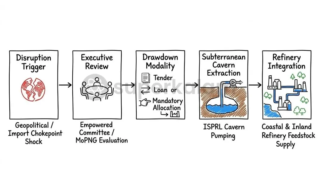 Emergency oil releases follow a multi-stage process from sovereign executive orders to subterranean pumping and refinery delivery.