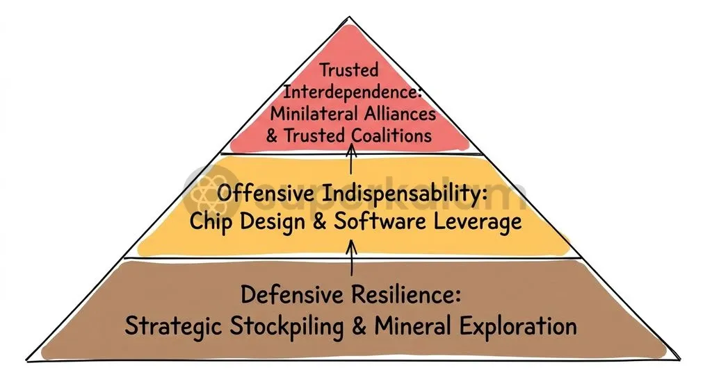 Strategic autonomy in critical technologies rests on defensive buffers, indispensable domestic capabilities, and minilateral coalitions.