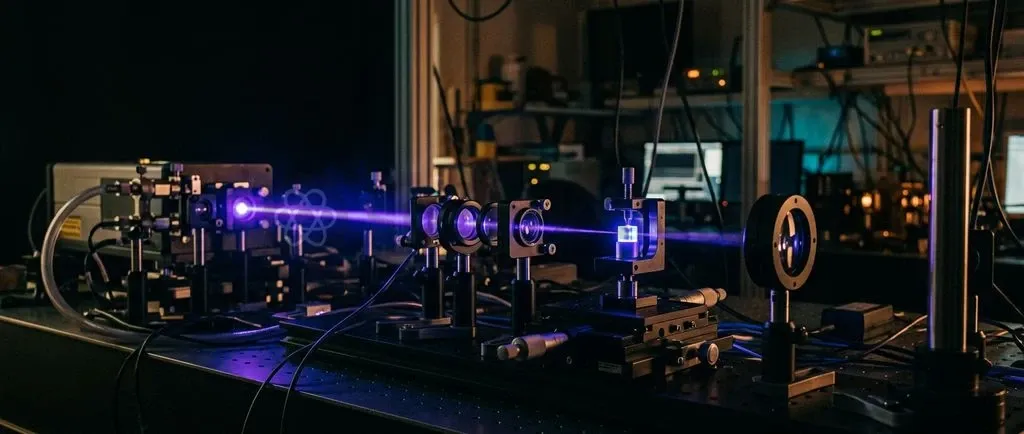 Solid-state nuclear timekeeping relies on precise ultraviolet laser beams interrogating atomic nuclei embedded in transparent crystals.