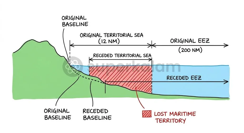 Physical shoreline retreat pushes traditional ambulatory baselines inward, threatening to reduce lawful Exclusive Economic Zones.