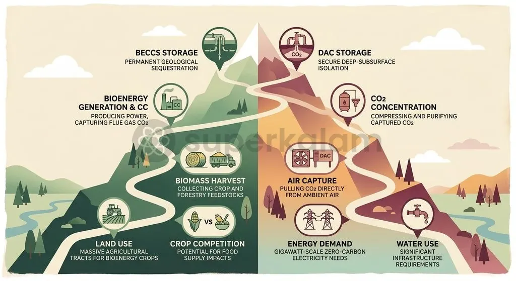 Deploying carbon dioxide removal at the 320-gigatonne scale creates acute conflicts over arable land, freshwater, and clean energy supplies.