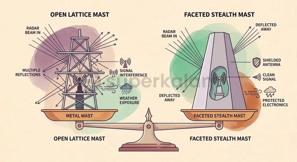 Enclosing shipboard antennas within an aerodynamic composite radome significantly reduces radar cross-section and eliminates electromagnetic interference.