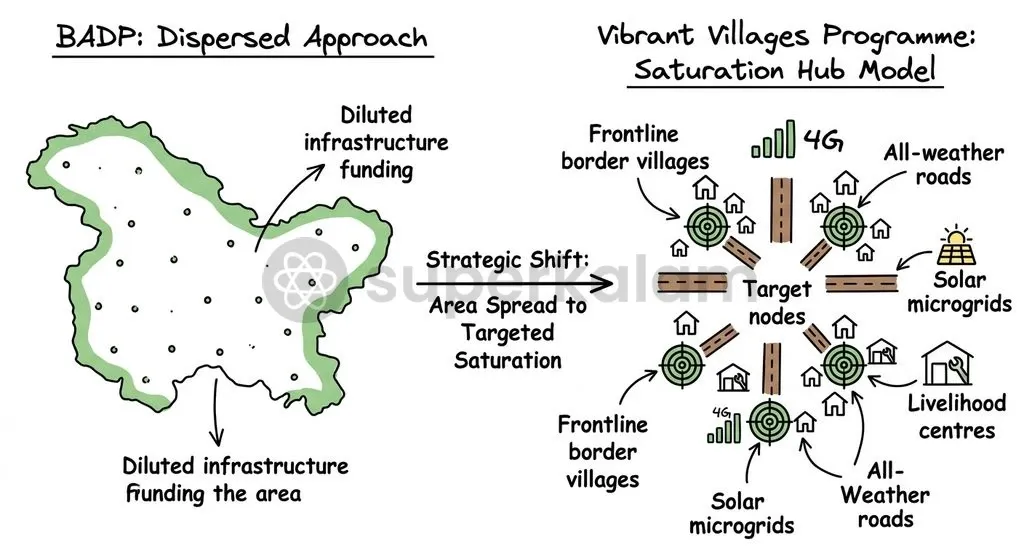 The strategic evolution from BADP's broad schematic allocations to VVP's targeted village-level saturation.
