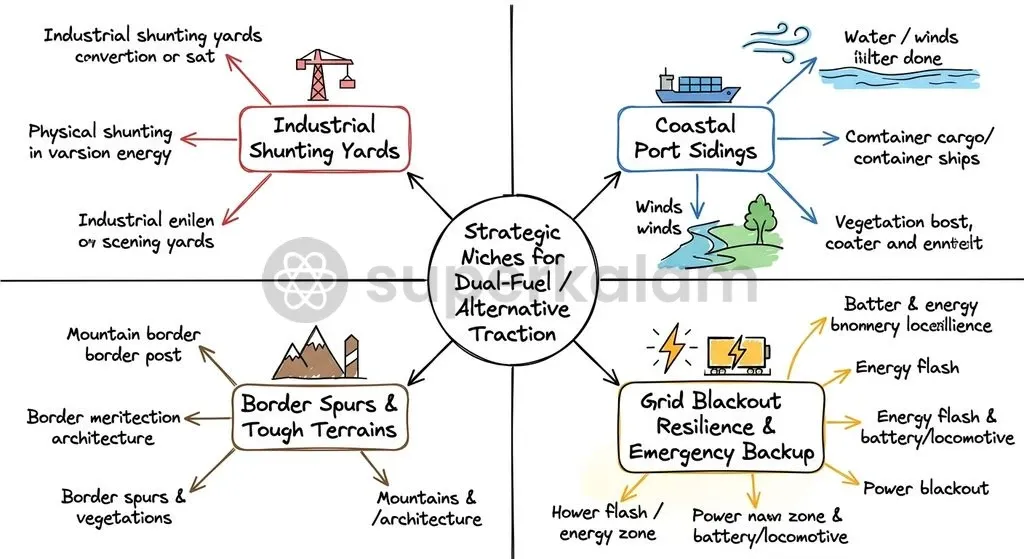 Alternative fuels address specific operational niches such as border lines, port yards, and emergency backup routes where overhead electric catenaries are unviable.
