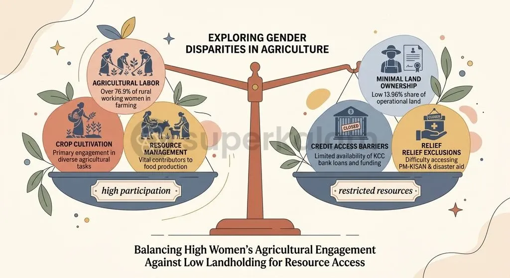 Over three-quarters of rural working women labour in agriculture, yet female operational holdings remain severely restricted.